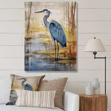 Blue Heron By The Waterside Watercolor - Bird Wall Art Prints